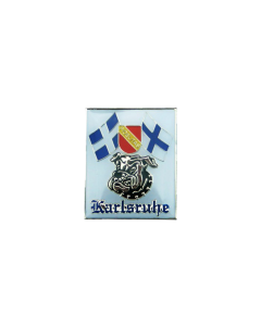 Pin „Karlsruhe – Bulldogge“ mit Fahnen