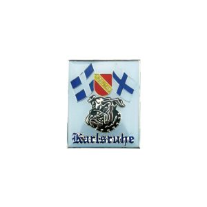 Pin „Karlsruhe – Bulldogge“ mit Fahnen