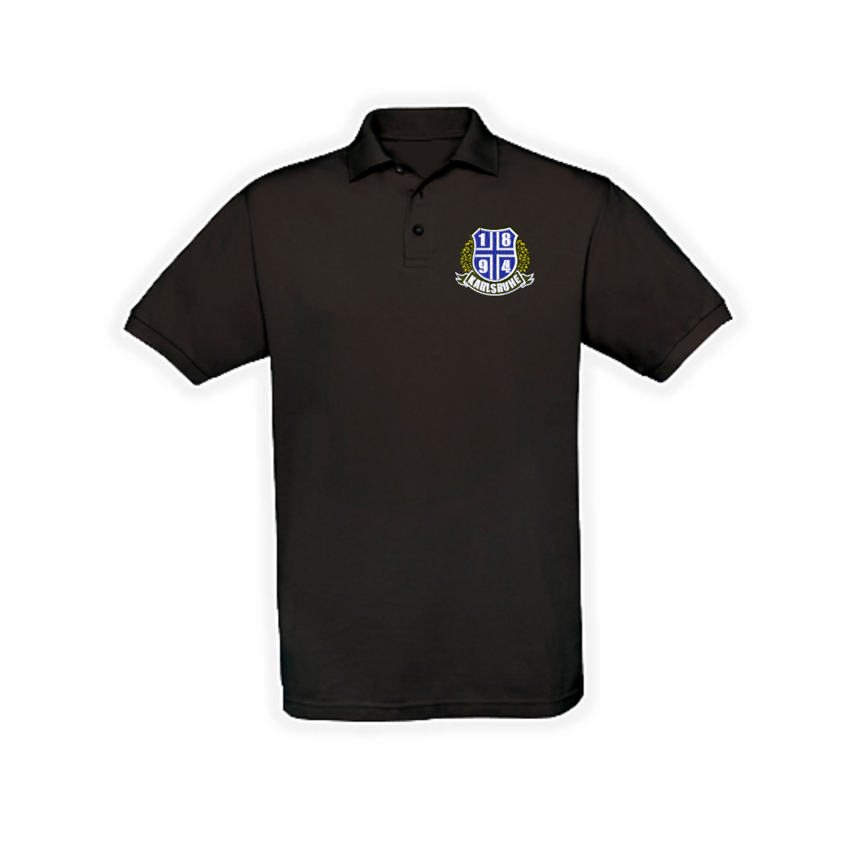 Besticktes Polo-Shirt "1894-Logo + Banderole & Kranz" schwarz