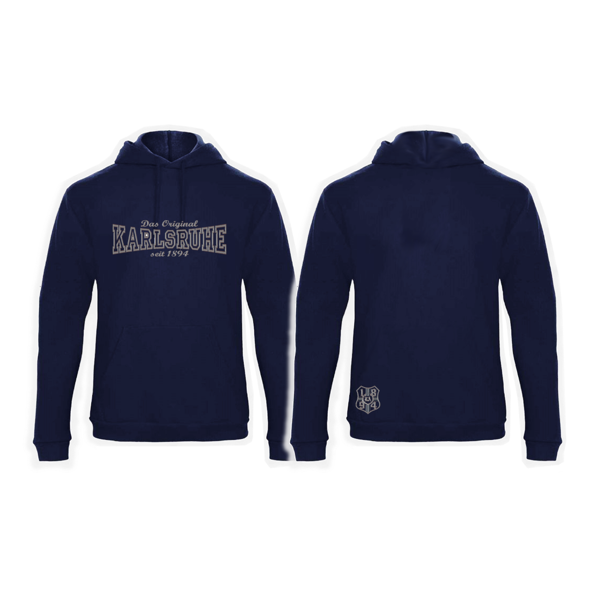 Besticktes Kapuzen Sweat-Shirt "Karlsruhe, das Original - 1894“ navy