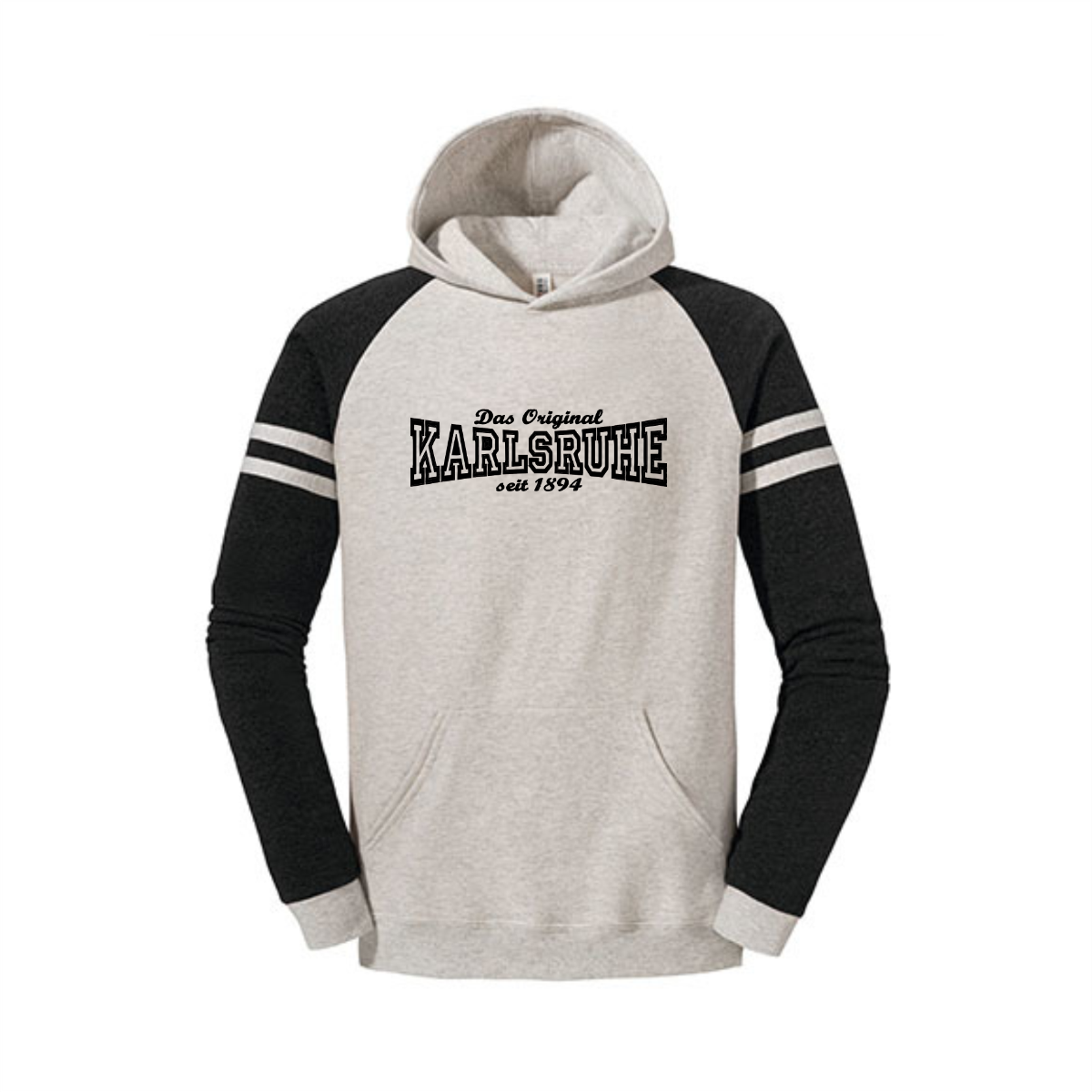Besticktes Kapuzen Sweat-Shirt „Karlsruhe, das Original - 1894" Varsity schwarz/grau